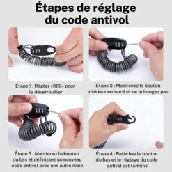 ROCKBROS Câble Antivol Casque Vélo Avec Code à 3 Chiffres Antivol Cadenas Pliable 90 Cm -Enfants Vélos Magasin cable antivol casque velo avec code a 3 chiffres antivol cadenas pliable 90 cm 4